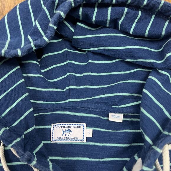 Southern Tide Sweatshirt Mens Large Blue Striped Pullover Drawstring Fishing - Picture 3 of 11
